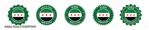syria product label set. syria flag, premium made in syria. Labels, seals, stamps, flags, icons