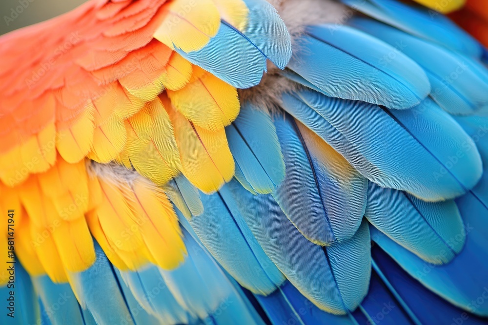 Fototapeta premium Close-up of vibrant parrot feathers (1)