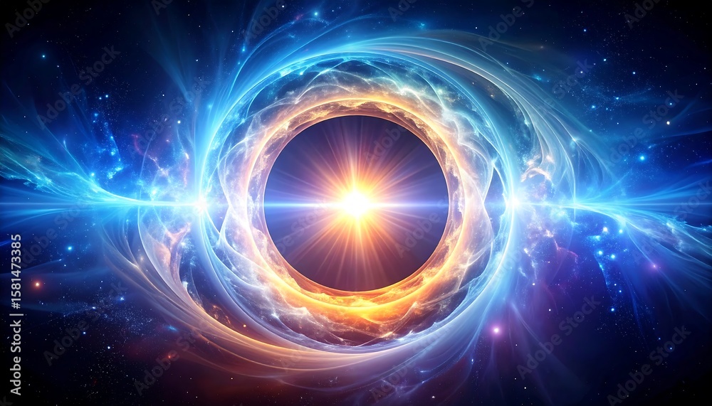 Obraz premium A vibrant cosmic vortex with a central sun