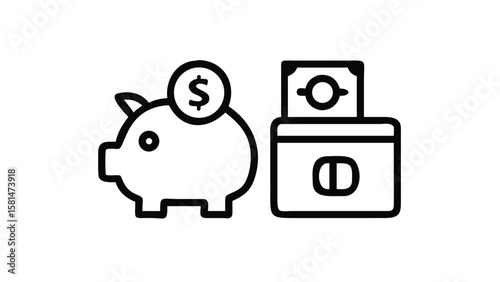 Finance & Banking Monoline Outline Icon Set. Minimalist Line Art Symbols for Business & Money