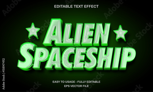 Editable text effect with glowing green neon and bold 3d sci-fi style