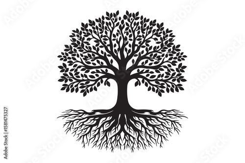 Black tree of life spreading roots and branches