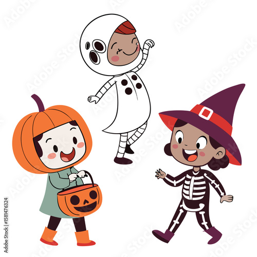 Vibrant halloween illustration with spooky elements isolated on white background