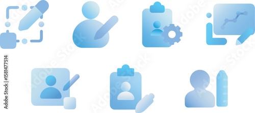 User Edit, Profile Settings, Data Management, Dashboard Customization, Identity Update – Blue Gradient Icon Set for UI/UX and Apps Mobile