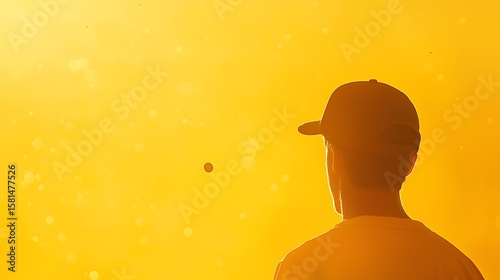 Silhouette of a man in a baseball cap against a vibrant golden sunset sky