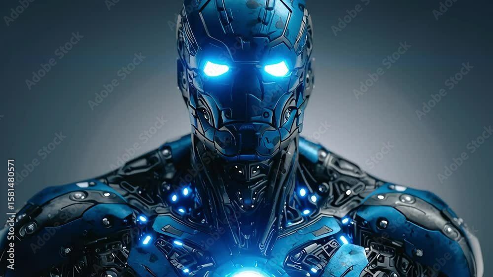 Futuristic Robot Character with Blue Lights and Advanced Technology Design with ai generated