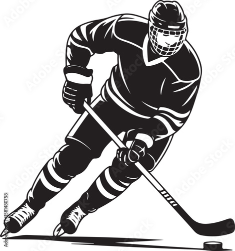 Bold Hockey Player Silhouette Illustration Dynamic Action Shot on Ice Rink for Sport Enthusiasts