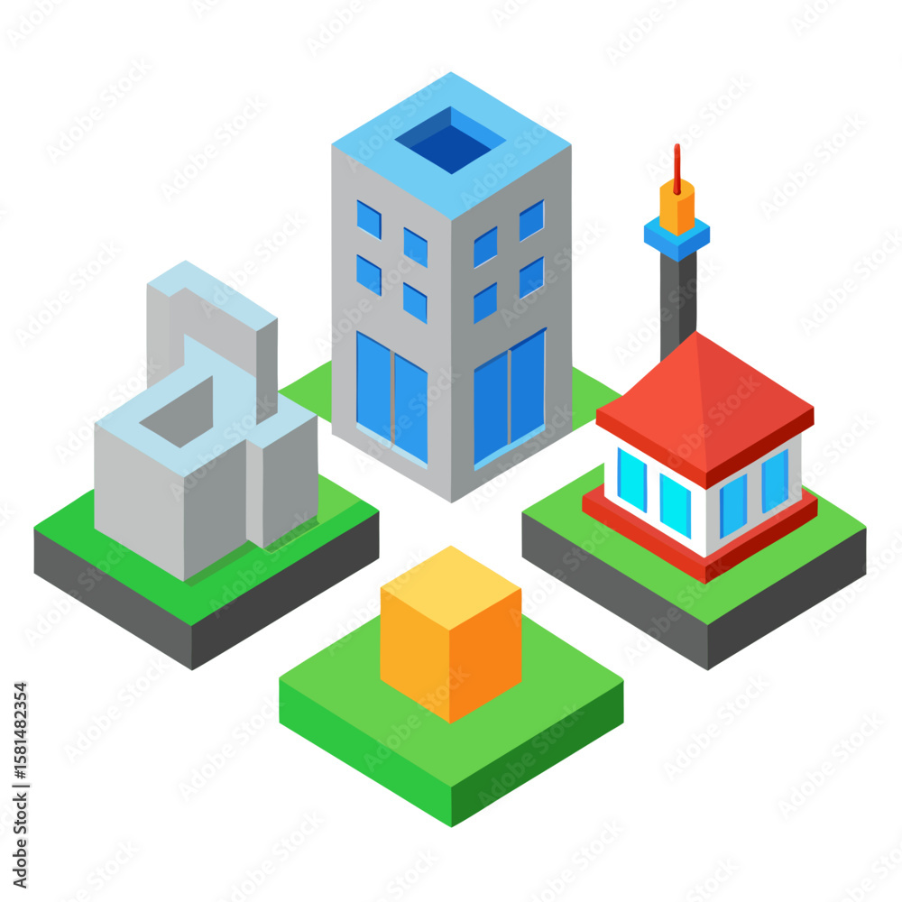 Fototapeta premium 3D Isometric City Buildings and Infrastructure