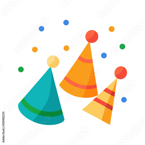 3D Festive Party Hats and Confetti Icons