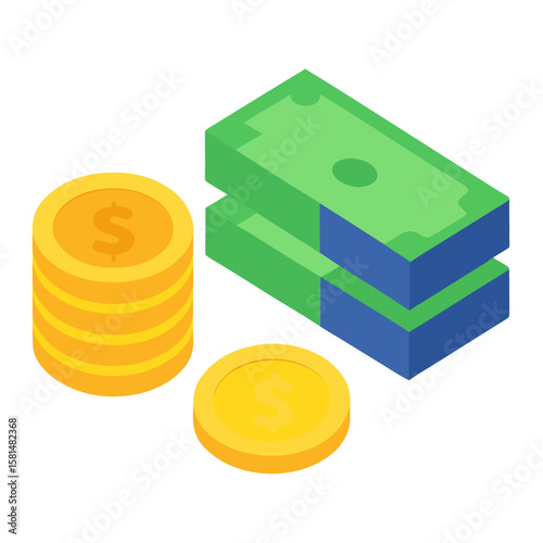 3D Realistic Coins and Banknotes Icon Set