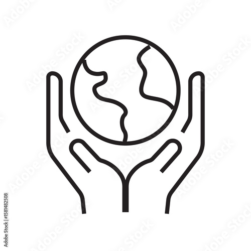 Outline icon of the Earth being held by two hands, representing global protection, support, and sustainability. Editable stroke. vector illustration