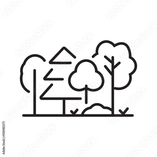 Outline icon of a tree and landscape, representing nature preservation, environment, and green scenery. Editable stroke. vector illustration