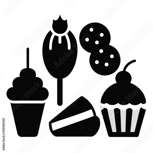 Monochrome Sketch Style Desserts and Sweets Icons