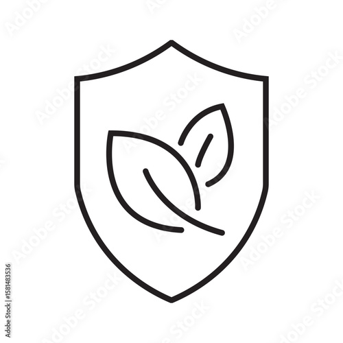 Outline icon of a shield with a leaf, representing environmental protection and eco safety measures. editable stroke. vector illustration