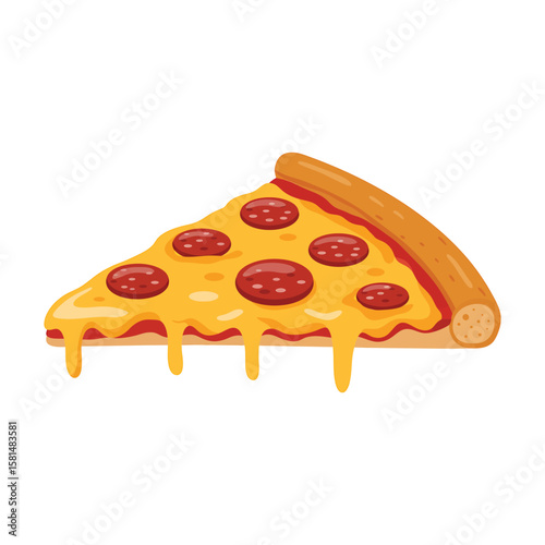 A slice of pepperoni pizza with melted cheese isolated on white background