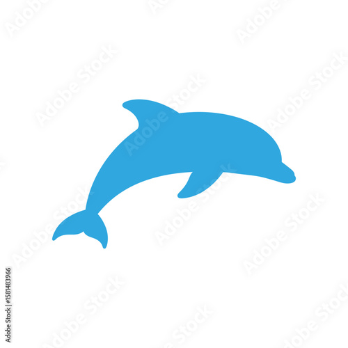 A blue dolphin is jumping happily, isolated on white background