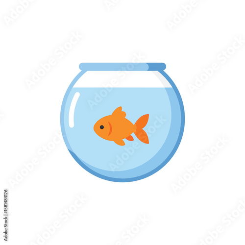 A cute goldfish swims in a bowl, isolated on white background