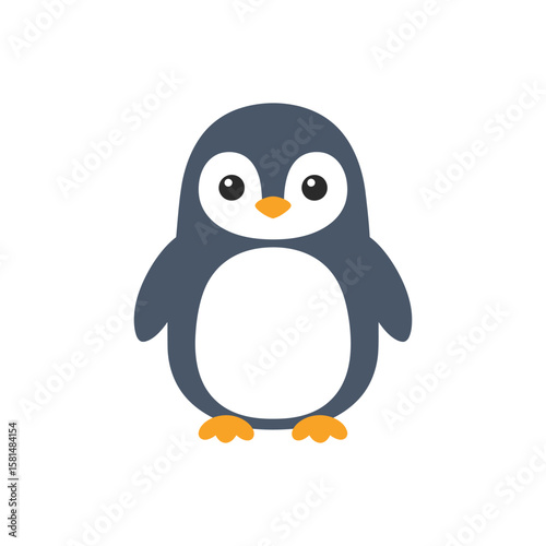 A cute penguin is standing upright, isolated on white background