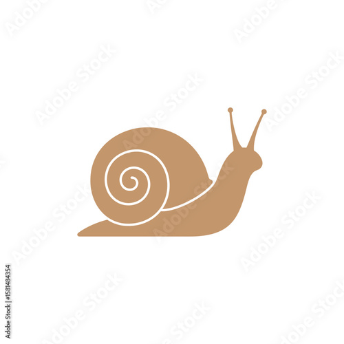 A simple brown snail with a spiraled shell slowly glides along, isolated on white background, embodying the essence of natures slow pace