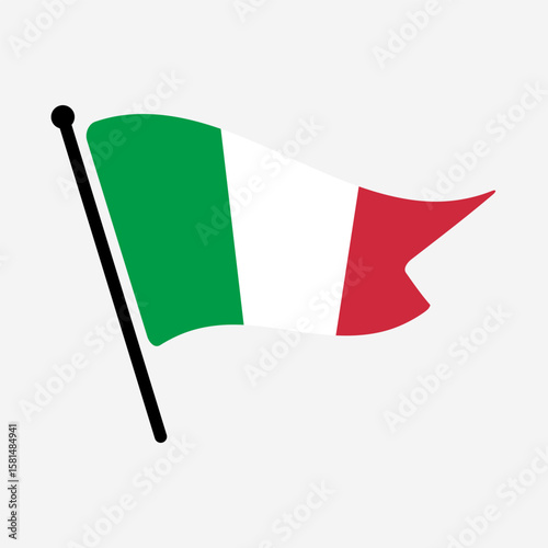 National flag of Italy. Italy flag computer digital vector illustration icon design. Fluttering flagpole flag.