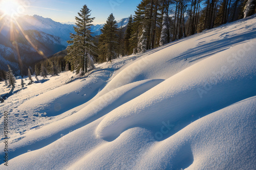Snow-covered forest in at high altitude