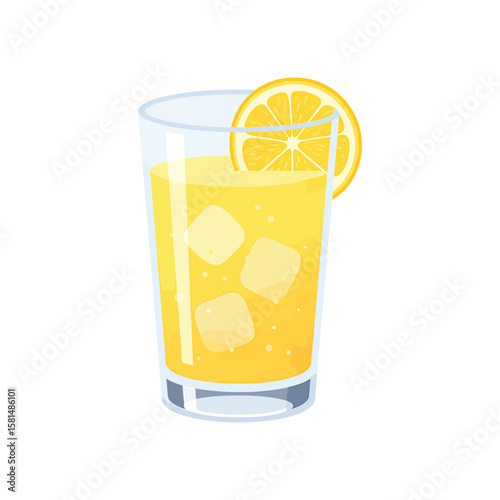 A refreshing glass of lemonade with ice and a lemon slice, isolated on white background, captures the essence of a cool summer beverage