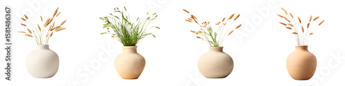 Wallpaper Mural Four Vases with Dried Grass and Flowers on White Torontodigital.ca