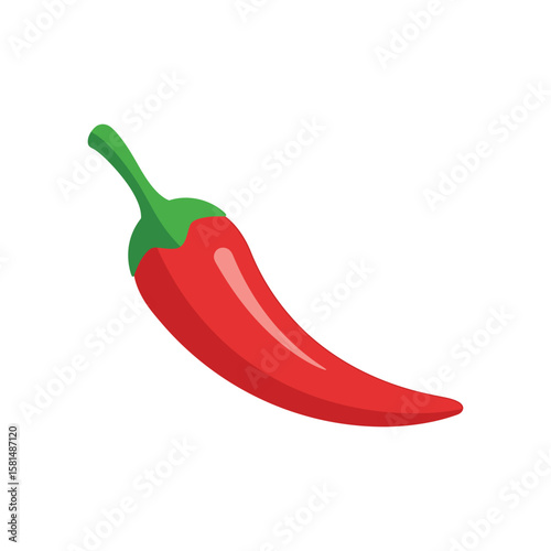 A vibrant red chili pepper with a green stem, isolated on white background