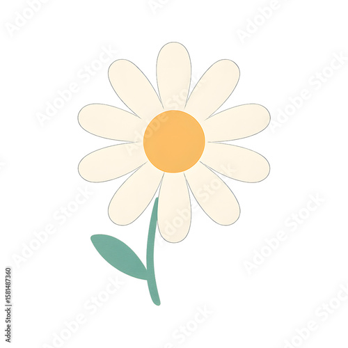 Minimalist Daisy Flower Icon – Transparent Background Vector-Style PNG
