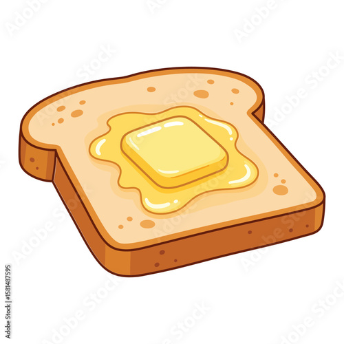 A slice of golden toast with melting butter isolated on white background is a delicious breakfast
