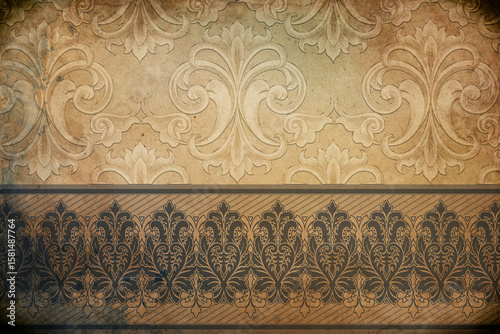Bad condition grunge paper background with ornament.