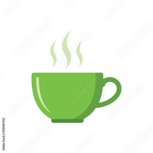 A steaming green cup of coffee sits isolated on white background, inviting a moment of relaxation and warmth