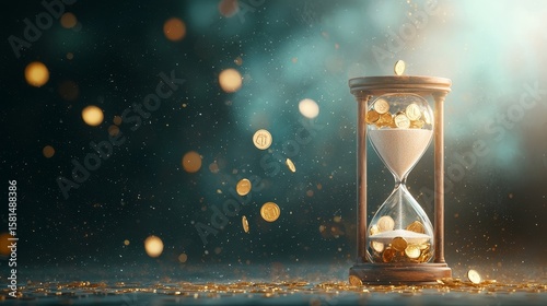 Time management and wealth symbolism studio digital art ethereal atmosphere close-up concept of time and money