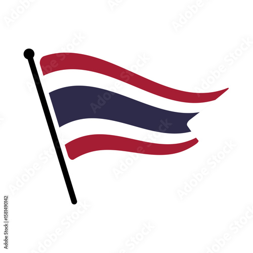 National flag of Thailand.  Thailand flag computer digital vector illustration icon design.  Fluttering flagpole flag.