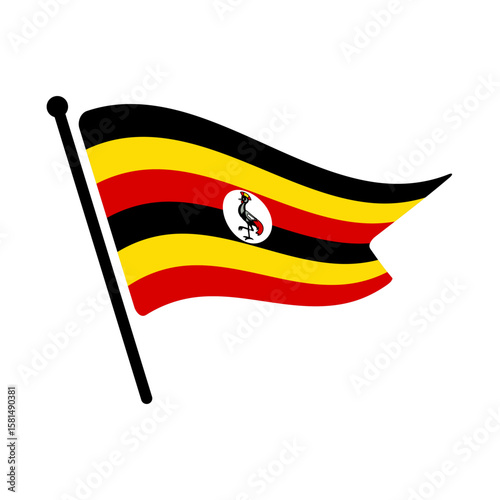 National flag of Uganda.  Uganda flag computer digital vector illustration icon design.  Fluttering flagpole flag.