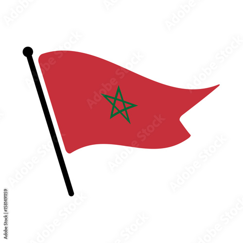 National flag of Morocco. Morocco flag computer digital vector illustration icon design.  Fluttering flagpole flag.