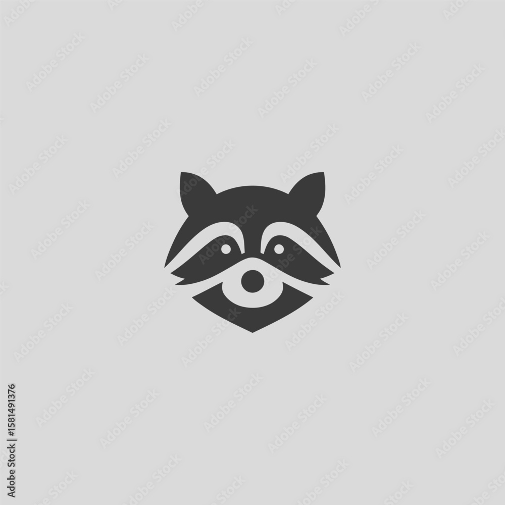 Fototapeta premium Raccoon head logo in clean and simple silhouette design.