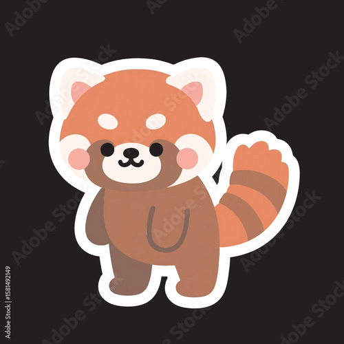 Cute Baby Red Panda Shy Pose – Kawaii Animal Character Icon