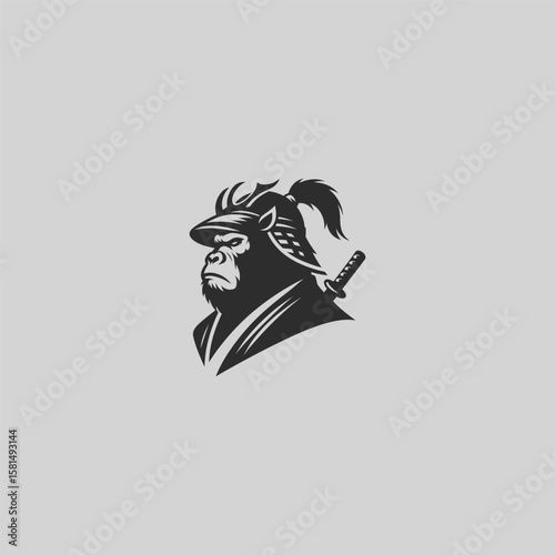 Wallpaper Mural Gorilla logo wearing samurai helmet in bold silhouette style. Torontodigital.ca