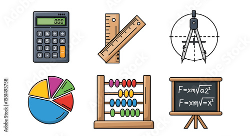 Illustration showcasing various mathematical tools and representations in vibrant detail