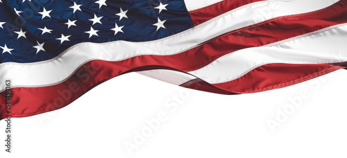 waving american flag isolated on white background.
