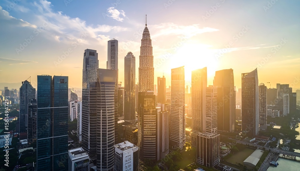 Fototapeta premium Sunrise cityscape panorama of modern skyscrapers