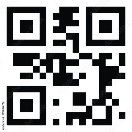 Vector illustration of a QRIS scan code in monochrome, featuring thick black outlines, representing seamless digital payment and modern transaction methods.

