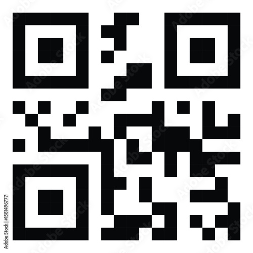 Black and white vector of a QRIS code for digital transactions, outlined in bold black lines, ideal for payment icons and financial designs.

