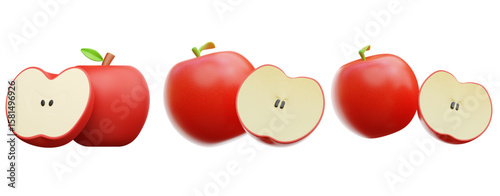 Set of vector 3d apple in various angle and style for design