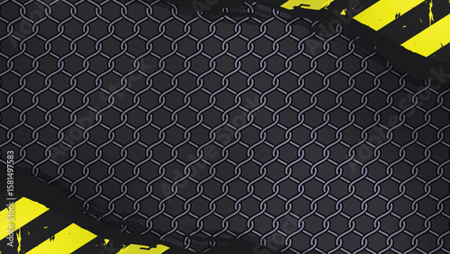 Dark Industrial Mesh with Caution Stripes Background