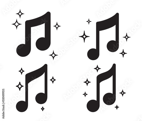 Music note icons with stars – vector illustration.