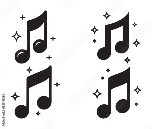 Music note icons with stars – vector illustration.