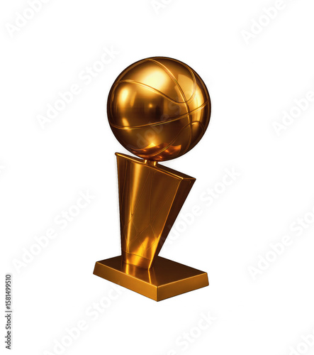 High-quality 3D render of the NBA championship trophy with iconic gold finish and basketball design, isolated on transparent background for sports visuals and basketball-themed graphics