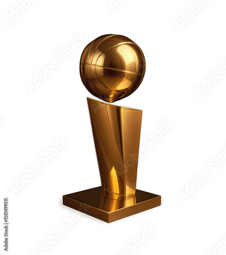 High-quality 3D render of the NBA championship trophy with iconic gold finish and basketball design, isolated on transparent background for sports visuals and basketball-themed graphics